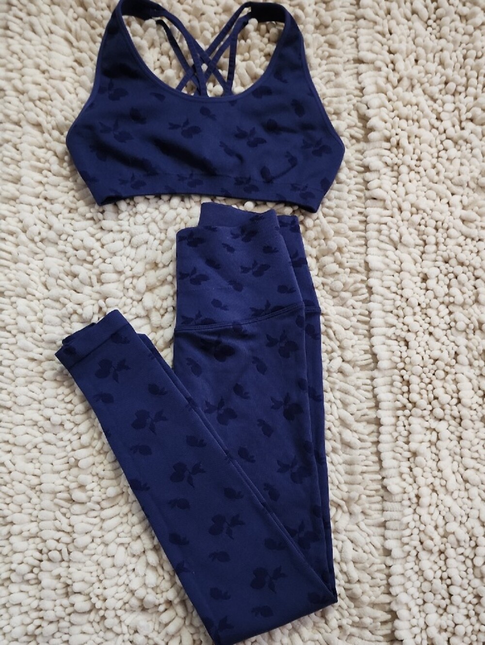 Spiritual Gangster Navy Blue Floral High-Waist Leggings & Strappy Bra XS/S